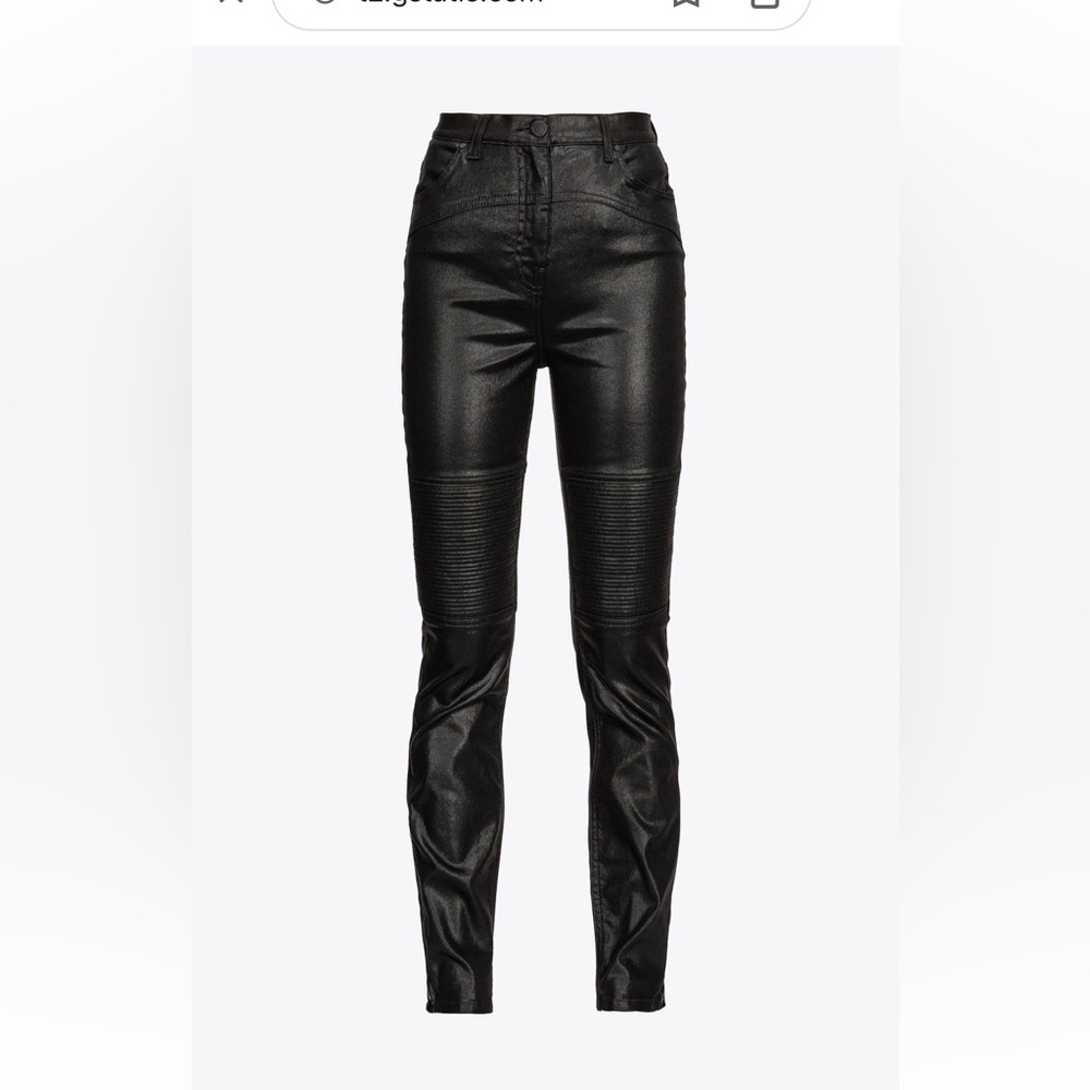 PINKO slim-cut coated-finish trousers - Black leather pants